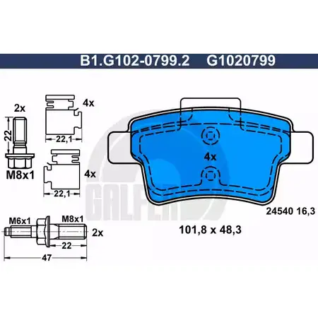 Тормозные колодки дисковые, комплект GALFER 2454 0 B1.G102-0799.2 3285995 G1020799