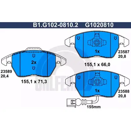 Тормозные колодки дисковые, комплект GALFER B1.G102-0810.2 3286001 23588 235 87 изображение 0