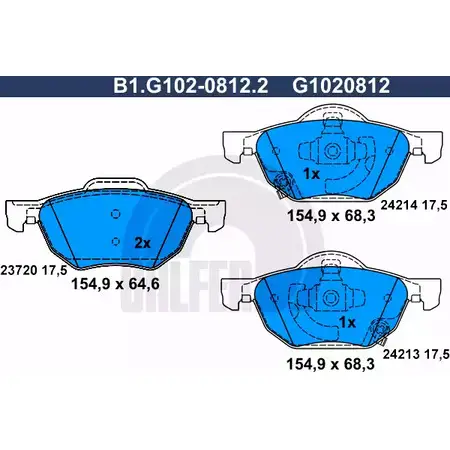 Тормозные колодки дисковые, комплект GALFER B1.G102-0812.2 3286002 23 720 24213