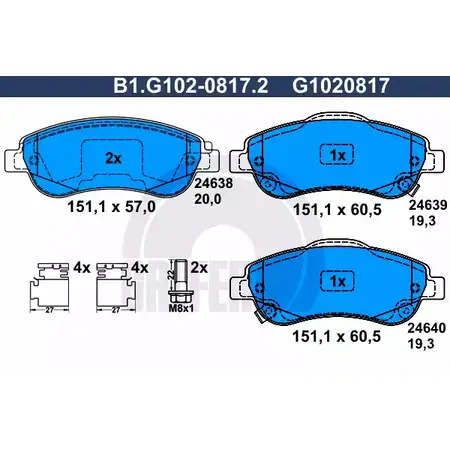 Тормозные колодки дисковые, комплект GALFER B1.G102-0817.2 24639 2 4638 3286003 изображение 0