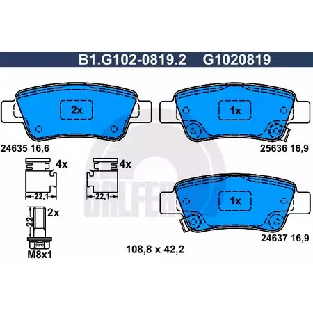 Тормозные колодки дисковые, комплект GALFER 3286004 B1.G102-0819.2 24636 24 635 изображение 0