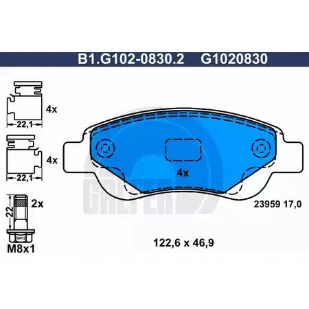 Тормозные колодки дисковые, комплект GALFER B1.G102-0830.2 3286012 2395 9 G1020830 изображение 0