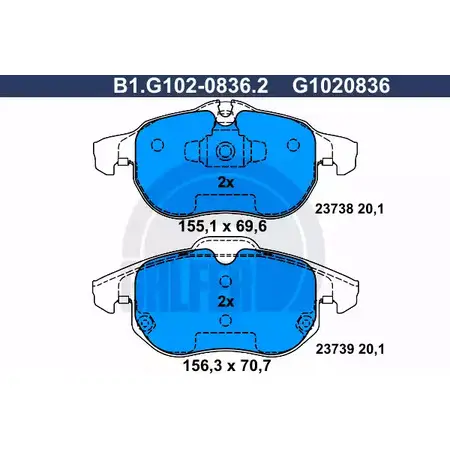 Тормозные колодки дисковые, комплект GALFER 237 38 23739 B1.G102-0836.2 3286016
