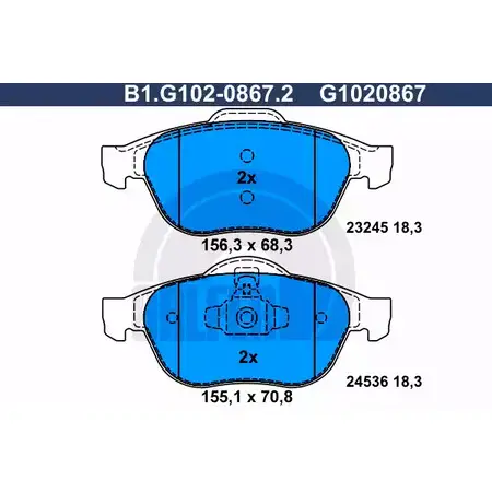 Тормозные колодки дисковые, комплект GALFER B1.G102-0867.2 24536 3286032 23 245 изображение 0