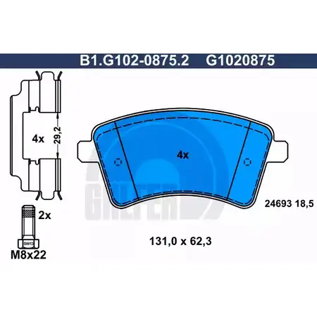 Тормозные колодки дисковые, комплект GALFER 2469 3 G1020875 B1.G102-0875.2 3286040 изображение 0
