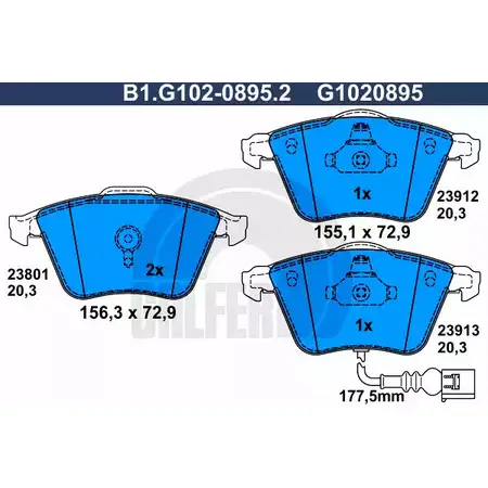 Тормозные колодки дисковые, комплект GALFER B1.G102-0895.2 23912 3286052 2 3801