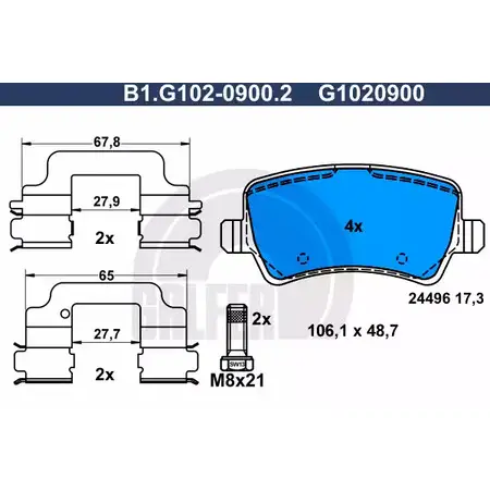 Тормозные колодки дисковые, комплект GALFER 3286055 B1.G102-0900.2 2 4496 G1020900 изображение 0