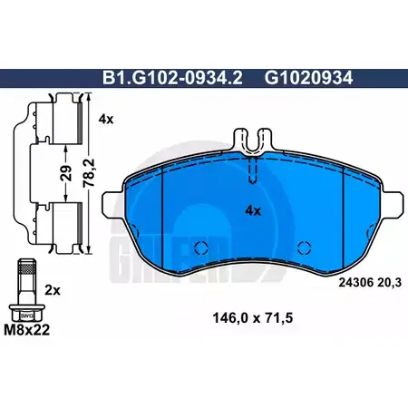 Тормозные колодки дисковые, комплект GALFER 3286072 24 306 B1.G102-0934.2 G1020934 изображение 0