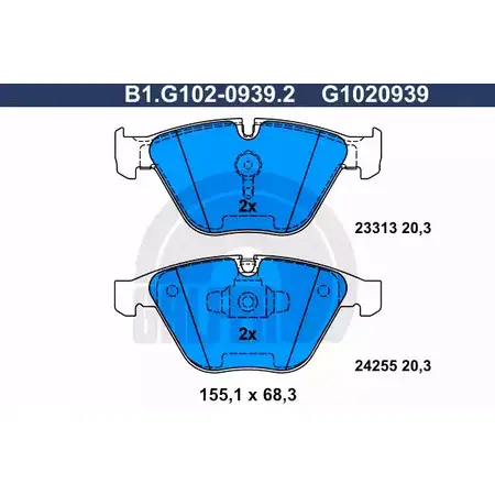 Тормозные колодки дисковые, комплект GALFER B1.G102-0939.2 23 313 24255 3286076 изображение 0