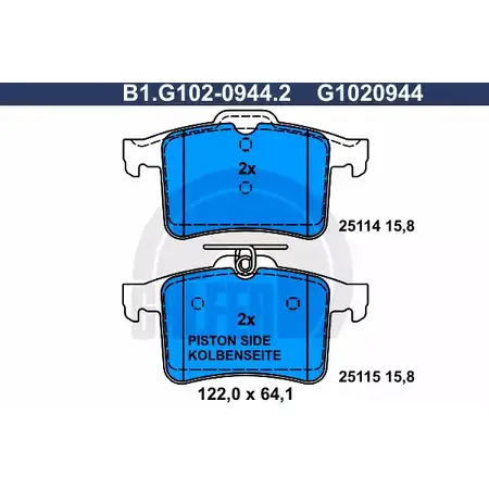 Тормозные колодки дисковые, комплект GALFER B1.G102-0944.2 25115 3286078 2511 4 изображение 0