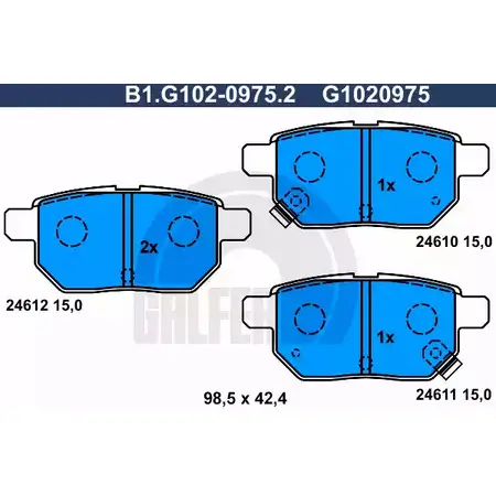 Тормозные колодки дисковые, комплект GALFER 3286092 2 4610 B1.G102-0975.2 24611 изображение 0