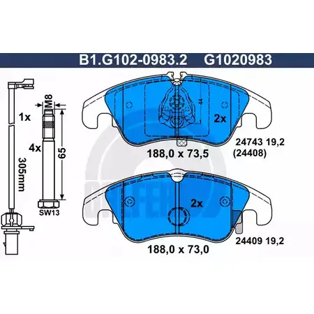 Тормозные колодки дисковые, комплект GALFER 3286096 2 4408 24409 B1.G102-0983.2 изображение 0