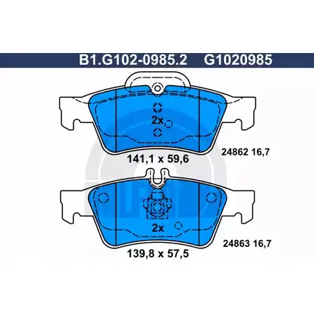 Тормозные колодки дисковые, комплект GALFER 248 62 24863 B1.G102-0985.2 3286097