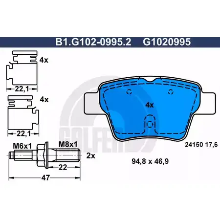 Тормозные колодки дисковые, комплект GALFER 24 150 3286104 B1.G102-0995.2 G1020995
