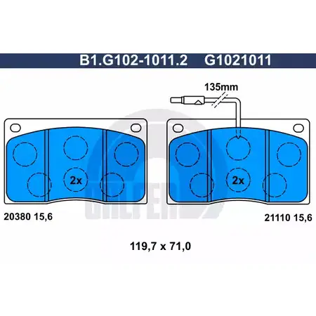 Тормозные колодки дисковые, комплект GALFER 21110 B1.G102-1011.2 2 0380 3286110 изображение 0