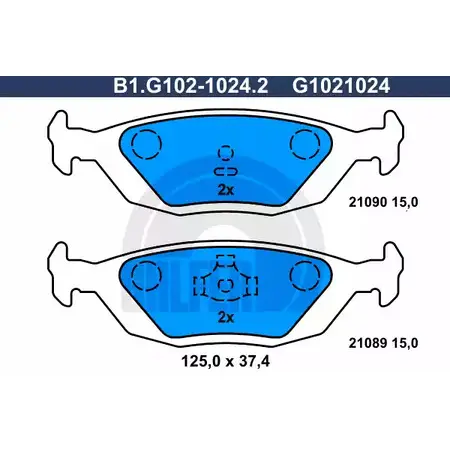 Тормозные колодки дисковые, комплект GALFER 21090 21 089 B1.G102-1024.2 3286114 изображение 0