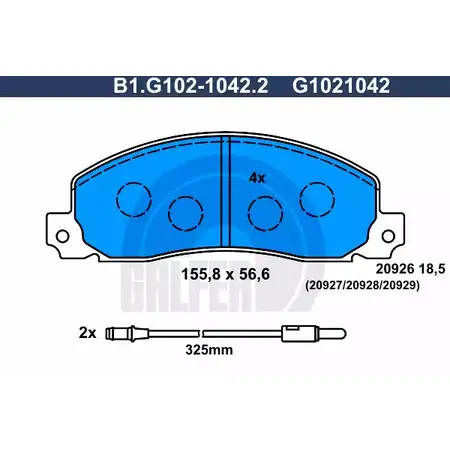 Тормозные колодки дисковые, комплект GALFER 2092 6 20927 3286116 B1.G102-1042.2 изображение 0
