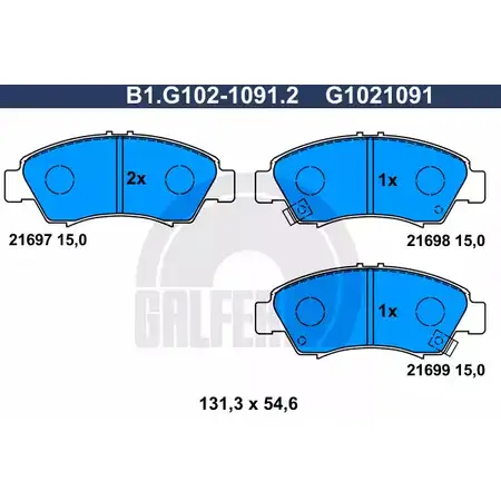 Тормозные колодки дисковые, комплект GALFER B1.G102-1091.2 3286126 21698 216 97 изображение 0