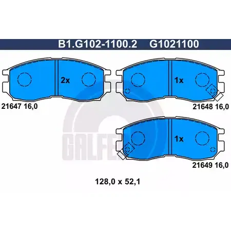 Тормозные колодки дисковые, комплект GALFER 21648 B1.G102-1100.2 216 47 3286130 изображение 0