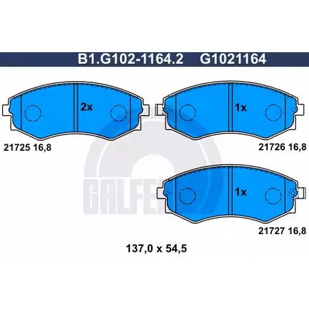 Тормозные колодки дисковые, комплект GALFER 3286146 B1.G102-1164.2 2172 5 21726 изображение 0