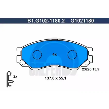 Тормозные колодки дисковые, комплект GALFER G1021180 B1.G102-1180.2 3286148 2329 0 изображение 0