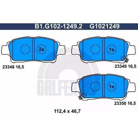 Тормозные колодки дисковые, комплект GALFER B1.G102-1249.2 3286164 23349 2 3348 изображение 0