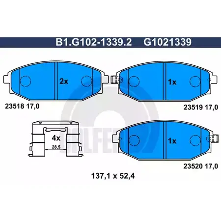 Тормозные колодки дисковые, комплект GALFER 235 18 23519 B1.G102-1339.2 3286186 изображение 0
