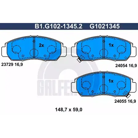 Тормозные колодки дисковые, комплект GALFER B1.G102-1345.2 24054 237 29 3286188 изображение 0