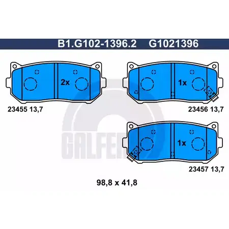 Тормозные колодки дисковые, комплект GALFER B1.G102-1396.2 23 455 23456 3286194 изображение 0