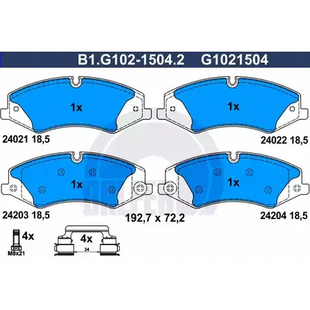 Тормозные колодки дисковые, комплект GALFER B1.G102-1504.2 3286236 25 021 25022