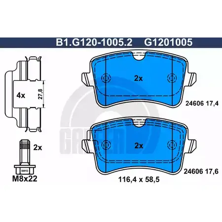 Тормозные колодки дисковые, комплект GALFER B1.G120-1005.2 2460 6 3286243 G1201005 изображение 0