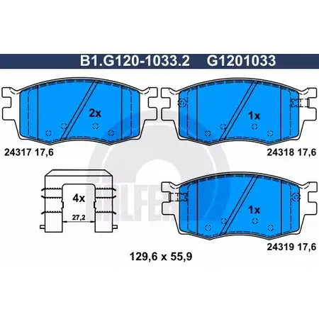 Тормозные колодки дисковые, комплект GALFER 3286257 2431 7 B1.G120-1033.2 24318
