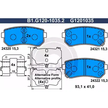 Тормозные колодки дисковые, комплект GALFER B1.G120-1035.2 243 20 24321 3286258 изображение 0