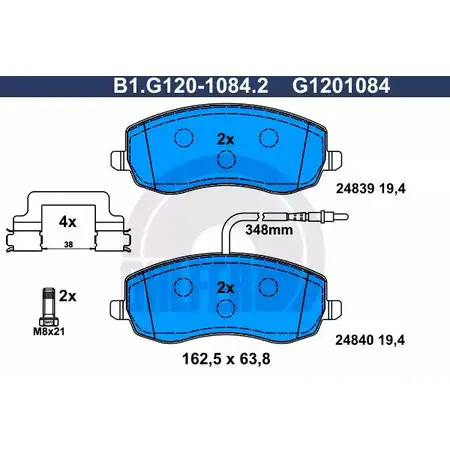 Тормозные колодки дисковые, комплект GALFER 24840 B1.G120-1084.2 2483 9 3286286 изображение 0