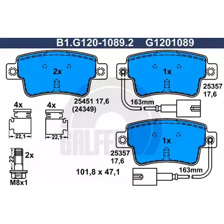 Тормозные колодки дисковые, комплект GALFER 25357 3286289 B1.G120-1089.2 2434 9