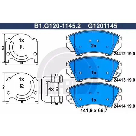 Тормозные колодки дисковые, комплект GALFER 24413 3286304 B1.G120-1145.2 24 412