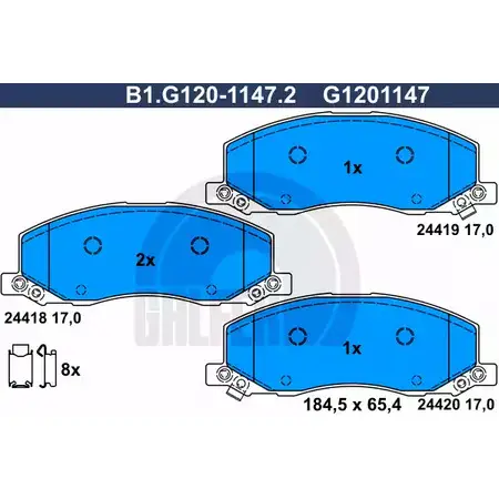Тормозные колодки дисковые, комплект GALFER 3286305 24419 B1.G120-1147.2 244 18 изображение 0