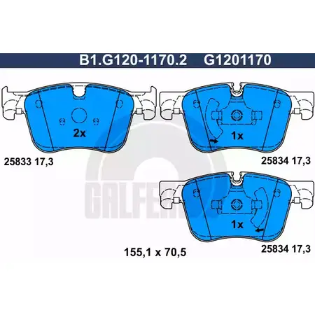 Тормозные колодки дисковые, комплект GALFER 25 833 3286314 B1.G120-1170.2 25834 изображение 0