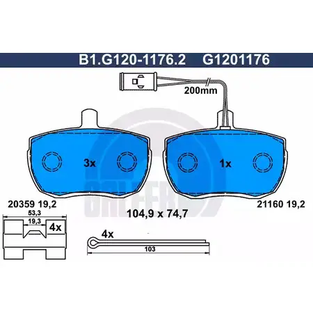 Тормозные колодки дисковые, комплект GALFER 21160 20 359 3286316 B1.G120-1176.2 изображение 0