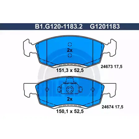 Тормозные колодки дисковые, комплект GALFER B1.G120-1183.2 3286318 24674 246 73