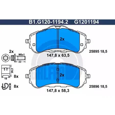 Тормозные колодки дисковые, комплект GALFER B1.G120-1194.2 258 95 3286324 25896