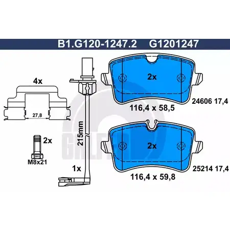 Тормозные колодки дисковые, комплект GALFER 2460 6 25214 3286338 B1.G120-1247.2 изображение 0