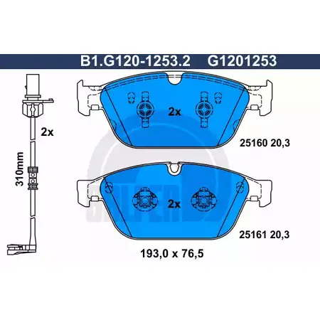 Тормозные колодки дисковые, комплект GALFER 2 5160 3286341 25161 B1.G120-1253.2 изображение 0