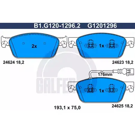 Тормозные колодки дисковые, комплект GALFER 2462 3 B1.G120-1296.2 3286352 24624 изображение 0