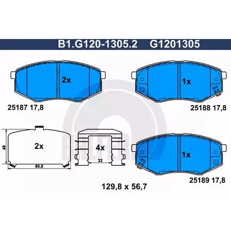 Тормозные колодки дисковые, комплект GALFER 3286358 25188 B1.G120-1305.2 251 87 изображение 0