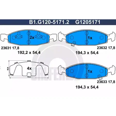 Тормозные колодки дисковые, комплект GALFER B1.G120-5171.2 23632 3286387 2363 1