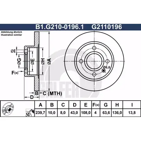 Тормозной диск GALFER G2110 196 3286554 B1.G210-0196.1 9FC0GH изображение 0