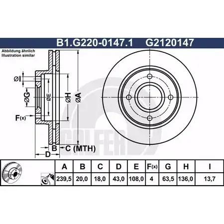 Тормозной диск GALFER B1.G220-0147.1 G21 20147 RIPCF 3286630 изображение 0