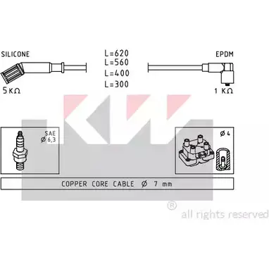 Высоковольтные провода зажигания KW 3299950 EPS 1.500.694 FACET 4.8694 359 694 изображение 0