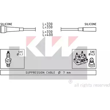 Высоковольтные провода зажигания KW 3300050 EPS 1.501.501 360 501 FACET 4.9501 изображение 0